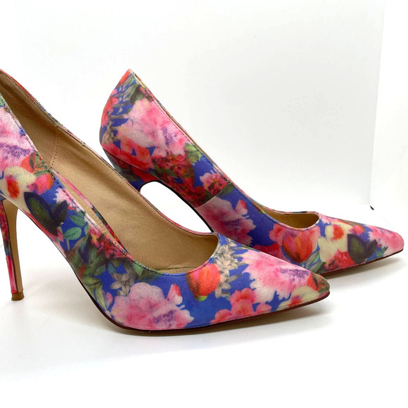 Liliana Pink Blue Jane Floral Closed Pointed Toe Heel Stiletto Size 9 - Picture 11 of 12